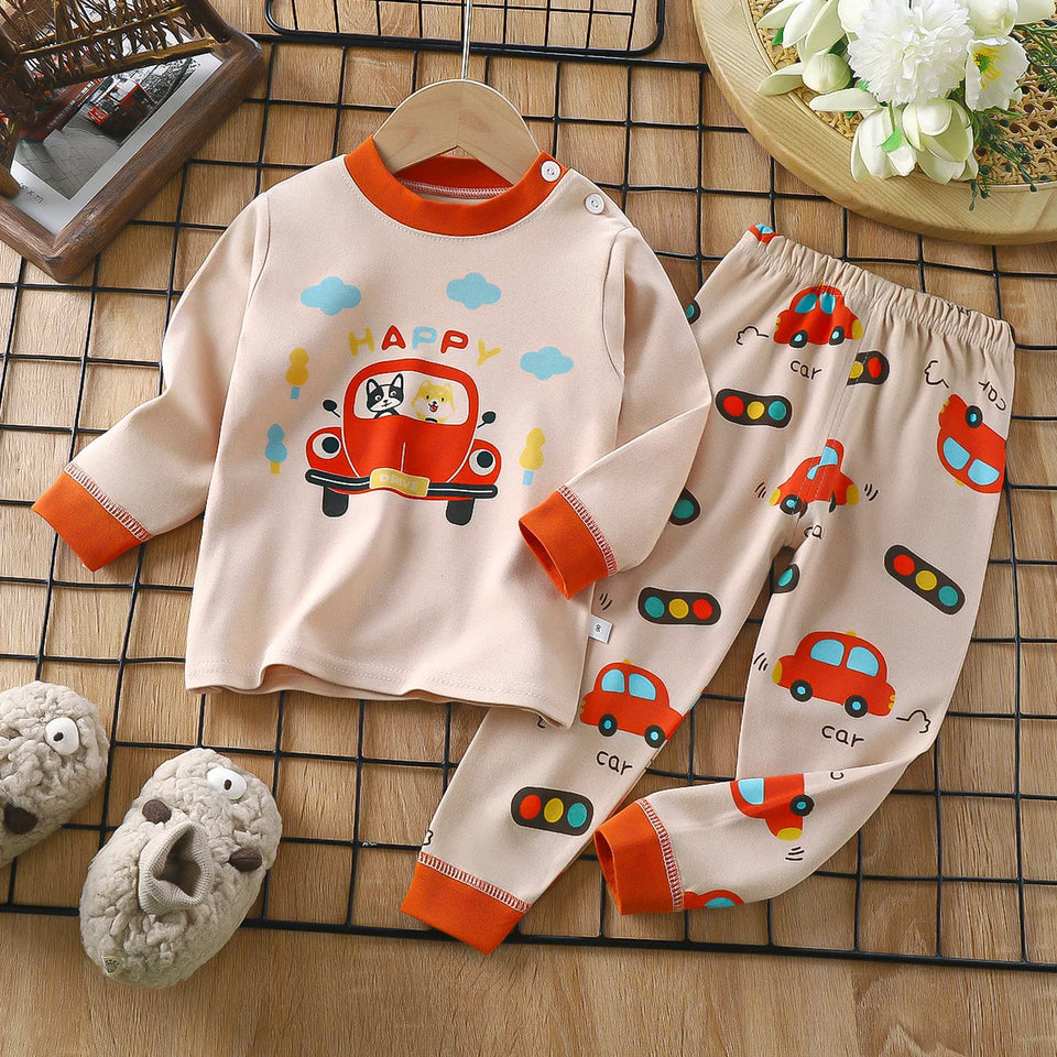 Boys Girls Pajama Sets Cartoon Print Long Sleeve Cute T-Shirt Tops with Pants Toddler Baby Spring Autumn Sleeping Clothes