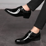 Shoes for Men Casual Business Dress Shoes Lace Up Formal Black Patent Leather Brogue Shoes for Male Wedding Party Office Oxfords