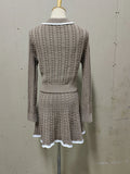 Autumn Women Sweater Sets 2 Piece Skirt Suit Women's Patchwork Contrast Long Sleeve Lapel Pullovers A-line Mini Skirt Outfits