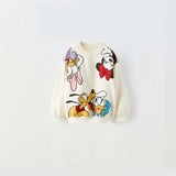 Minnie And Mickey Full Print Hooded Tops Solid Color Leggings Two-piece New Children Cartoon Sweatshirt+Pants Baby Clothes Set