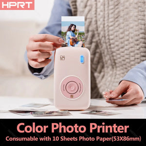 HPRT Pocket Color Photo Printer, or 2x3 inch Sticky-Backed Paper, Mini Portable HD Color Photo Printer, Bluetooth IOS Android