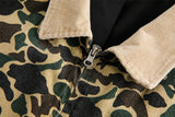 Camouflage Cargo Jacket Mens Autumn Pocket Retro Streetwear Spliced Lapel Long Sleeve Zipper Fly Outerwear Men