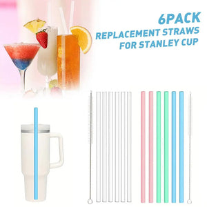 6pcs Replacement Straws for Stanley Cup with Cleaning Brushes Reusable Straws for Stanely Cup