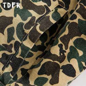 Camouflage Cargo Jacket Mens Autumn Pocket Retro Streetwear Spliced Lapel Long Sleeve Zipper Fly Outerwear Men