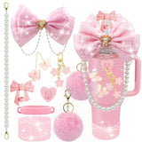 Bling For Stanley Cup Accessories Tumbler Include Glitter Bow Straw Topper Cover, Water Bottle Handle Strap, Boot, Keychain Gift