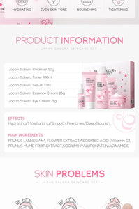 LAIKOU Sakura Kit Skin Care Sets Moisturizing and Reducing Fine Lines Cleansing Pore Product 5-Piece Korean Skincare Set