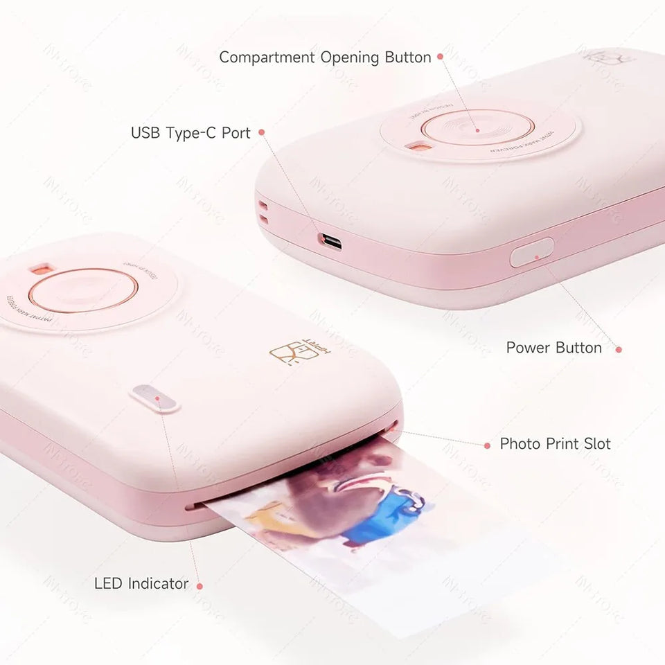 HPRT Pocket Color Photo Printer, or 2x3 inch Sticky-Backed Paper, Mini Portable HD Color Photo Printer, Bluetooth IOS Android