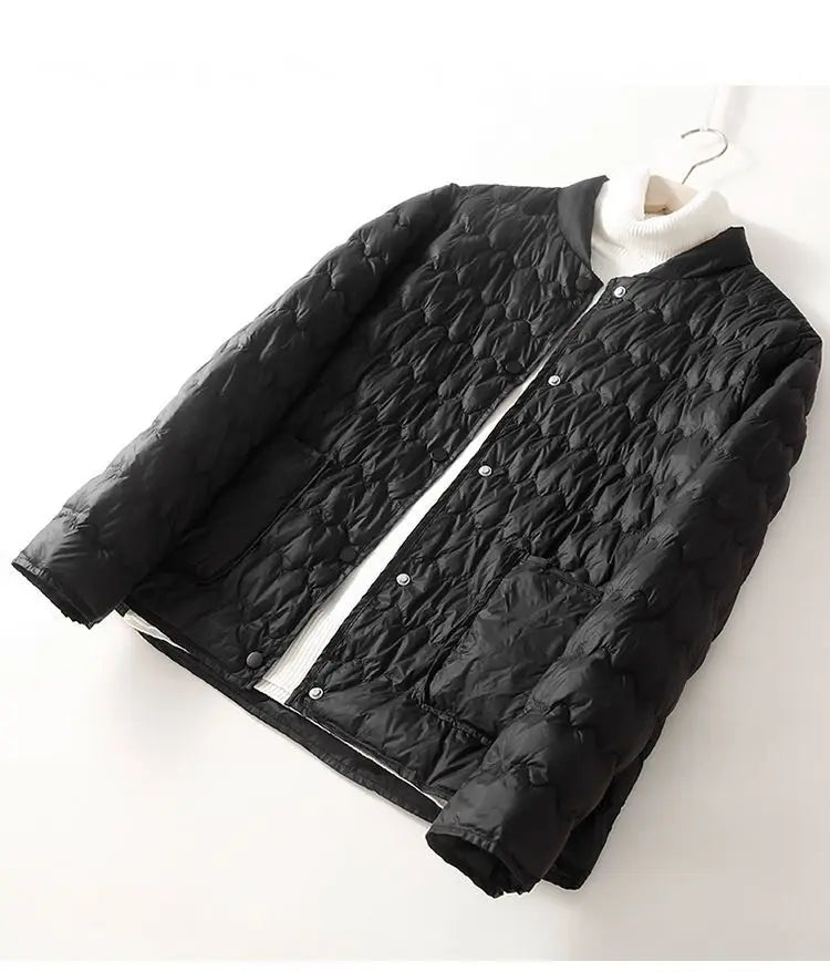 Autumn Winter Women Clothing Lightweight Quilted Jackets Warm Parkas Single-breasted Long Sleeve Windproof Short Outerwear Loose