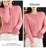 BELIARST Autumn Winter 100% Mink Cashmere Women's Clothes Round Neck Cardigan Knitted Solid Color Sweater Twisted Flower BR-050