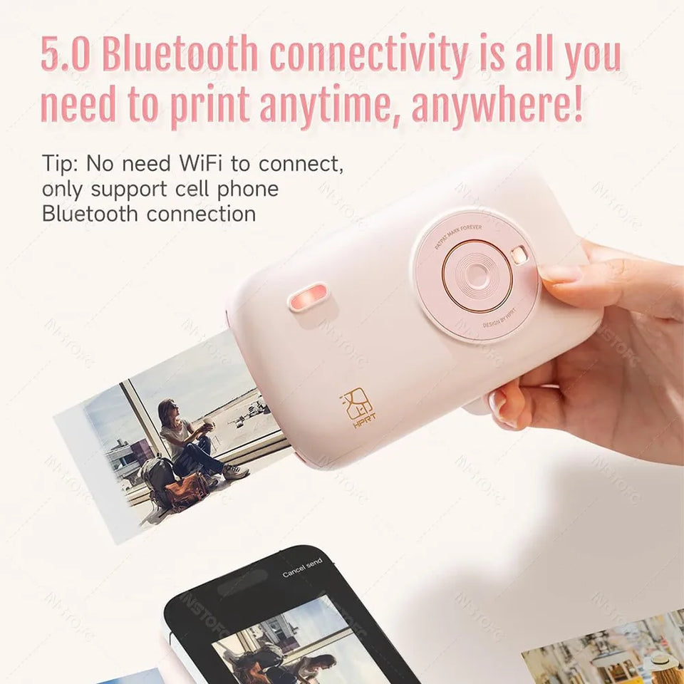 HPRT Pocket Color Photo Printer, or 2x3 inch Sticky-Backed Paper, Mini Portable HD Color Photo Printer, Bluetooth IOS Android