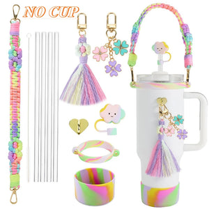 Water Bottle & Cup Accessories for Stanley Cup Accessory Set Hand-made Straw Cap Case Charm Chain Pendant Cup Cover Party Gift
