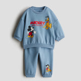 Minnie And Mickey Full Print Hooded Tops Solid Color Leggings Two-piece New Children Cartoon Sweatshirt+Pants Baby Clothes Set