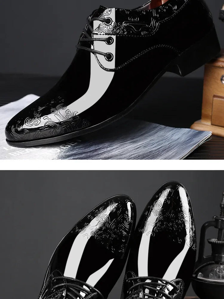 Shoes for Men Casual Business Dress Shoes Lace Up Formal Black Patent Leather Brogue Shoes for Male Wedding Party Office Oxfords