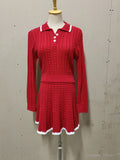 Autumn Women Sweater Sets 2 Piece Skirt Suit Women's Patchwork Contrast Long Sleeve Lapel Pullovers A-line Mini Skirt Outfits