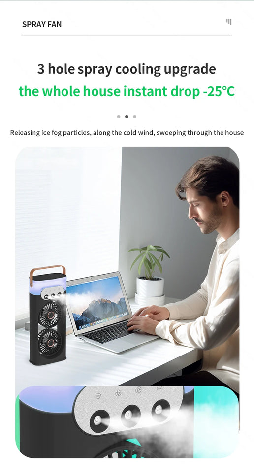 Double head spray fan, plug-in portable office desktop large wind fan, outdoor cold fan, 3-speed wind cooling fan in summer