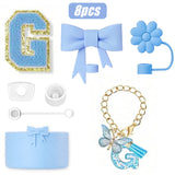 8PCS Cup Accessories Set for Stanley Cup 30oz 40oz, A-Z Initials Decorations, Including Silicone Straw Cover Cap,Sticker ﻿ ﻿