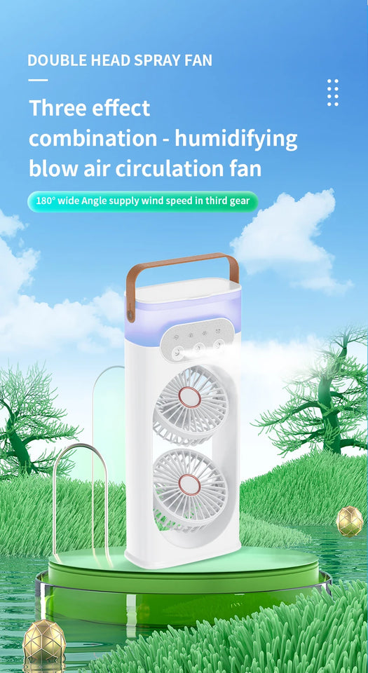 Double head spray fan, plug-in portable office desktop large wind fan, outdoor cold fan, 3-speed wind cooling fan in summer