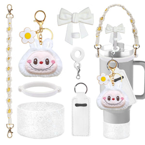 Bling For Stanley Cup Accessories Tumbler Include Glitter Bow Straw Topper Cover, Water Bottle Handle Strap, Boot, Keychain Gift