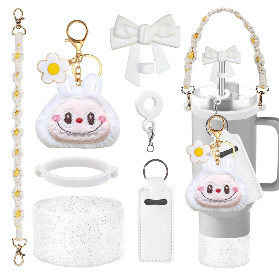 Bling For Stanley Cup Accessories Tumbler Include Glitter Bow Straw Topper Cover, Water Bottle Handle Strap, Boot, Keychain Gift