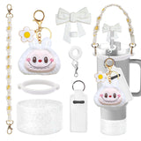 Bling For Stanley Cup Accessories Tumbler Include Glitter Bow Straw Topper Cover, Water Bottle Handle Strap, Boot, Keychain Gift