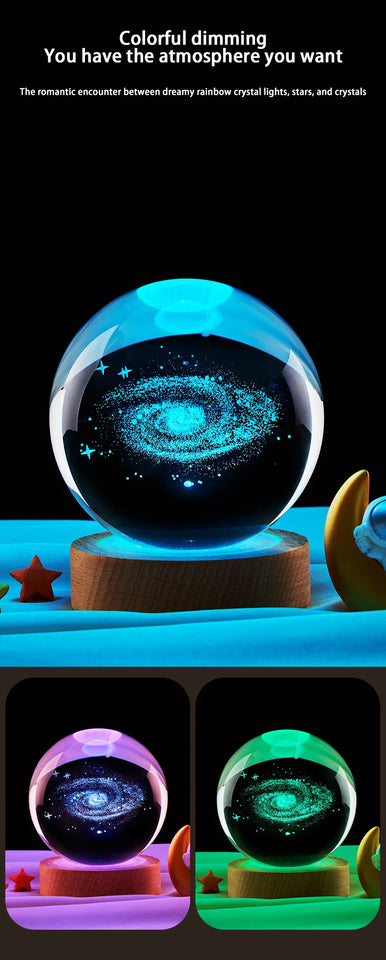 3D Colored Luminous Crystal Ball Astronomy Galaxy Crystal Sphere Beside Lamp Solar System Glassic Snow Globe Desktop Decorations