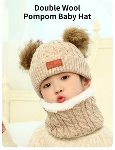 Cute Double Wool Pompom Baby Hat Children Cap Warm Autumn Winter Hats For Kids Boys Girls Knitted Warmer Beanie Caps Bonnet