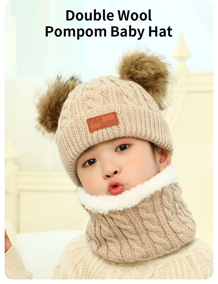 Cute Double Wool Pompom Baby Hat Children Cap Warm Autumn Winter Hats For Kids Boys Girls Knitted Warmer Beanie Caps Bonnet