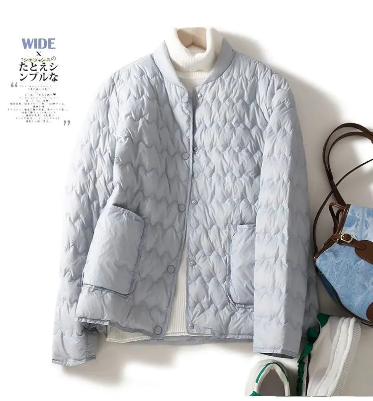 Autumn Winter Women Clothing Lightweight Quilted Jackets Warm Parkas Single-breasted Long Sleeve Windproof Short Outerwear Loose