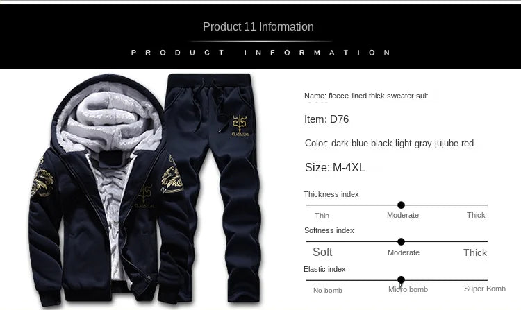 Autumn Men Jacket Set Fashion Embroidered Warm Male Hooded Coat Trends Versatile Top Clothing Locomotive Streetwear Casual Pants