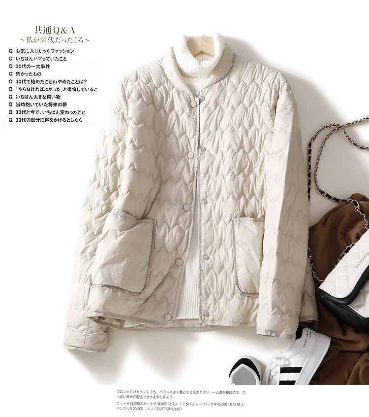 Autumn Winter Women Clothing Lightweight Quilted Jackets Warm Parkas Single-breasted Long Sleeve Windproof Short Outerwear Loose