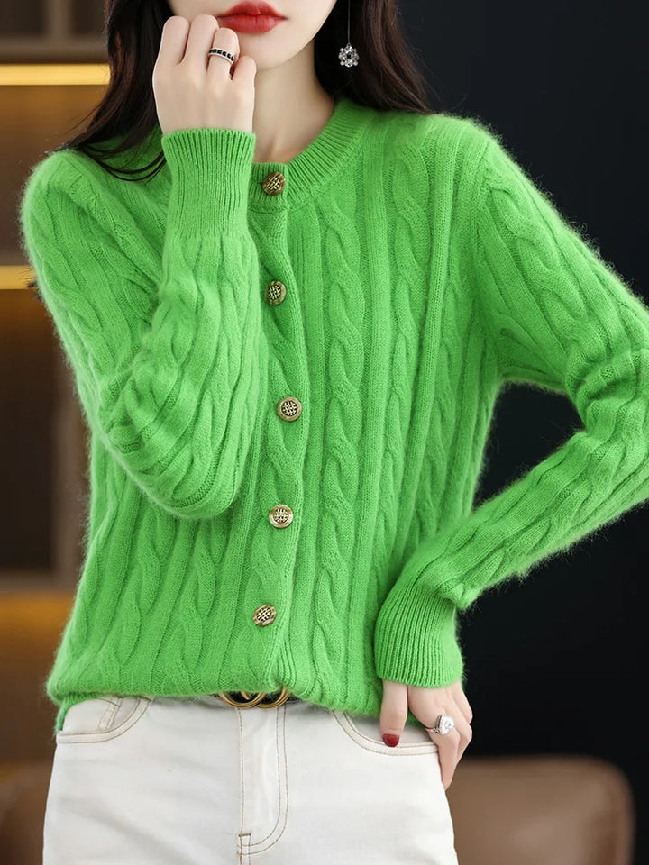 BELIARST Autumn Winter 100% Mink Cashmere Women's Clothes Round Neck Cardigan Knitted Solid Color Sweater Twisted Flower BR-050