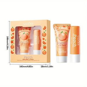 Peach Skincare Set- Nourishing and Moisturizing Hand Cream and Lip Balm Set - Soft Skin All Day Long. Holiday Gifts