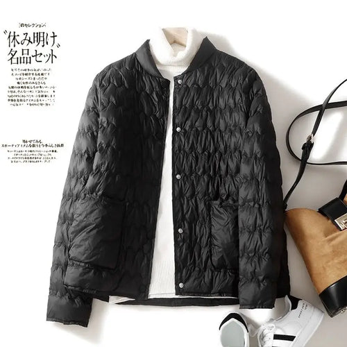 Autumn Winter Women Clothing Lightweight Quilted Jackets Warm Parkas Single-breasted Long Sleeve Windproof Short Outerwear Loose