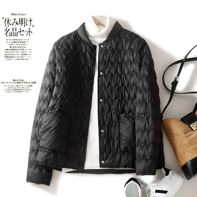 Autumn Winter Women Clothing Lightweight Quilted Jackets Warm Parkas Single-breasted Long Sleeve Windproof Short Outerwear Loose