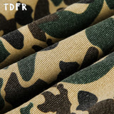 Camouflage Cargo Jacket Mens Autumn Pocket Retro Streetwear Spliced Lapel Long Sleeve Zipper Fly Outerwear Men