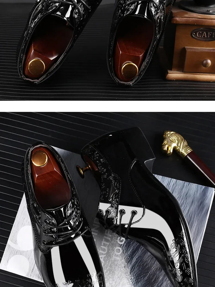 Shoes for Men Casual Business Dress Shoes Lace Up Formal Black Patent Leather Brogue Shoes for Male Wedding Party Office Oxfords