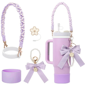 Bling For Stanley Cup Accessories Tumbler Include Glitter Bow Straw Topper Cover, Water Bottle Handle Strap, Boot, Keychain Gift