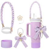 Bling For Stanley Cup Accessories Tumbler Include Glitter Bow Straw Topper Cover, Water Bottle Handle Strap, Boot, Keychain Gift