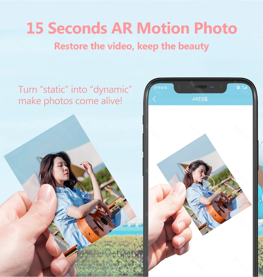 HPRT Pocket Color Photo Printer, or 2x3 inch Sticky-Backed Paper, Mini Portable HD Color Photo Printer, Bluetooth IOS Android