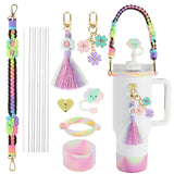 Water Bottle & Cup Accessories for Stanley Cup Accessory Set Hand-made Straw Cap Case Charm Chain Pendant Cup Cover Party Gift