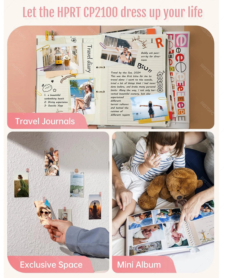 HPRT Pocket Color Photo Printer, or 2x3 inch Sticky-Backed Paper, Mini Portable HD Color Photo Printer, Bluetooth IOS Android