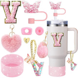 8pcs Cup Accessories for Stanley Cup 30oz 40oz Includes Butterfly Straw Cover Cap Silicone Boot  Handle Charm Initials Sticker