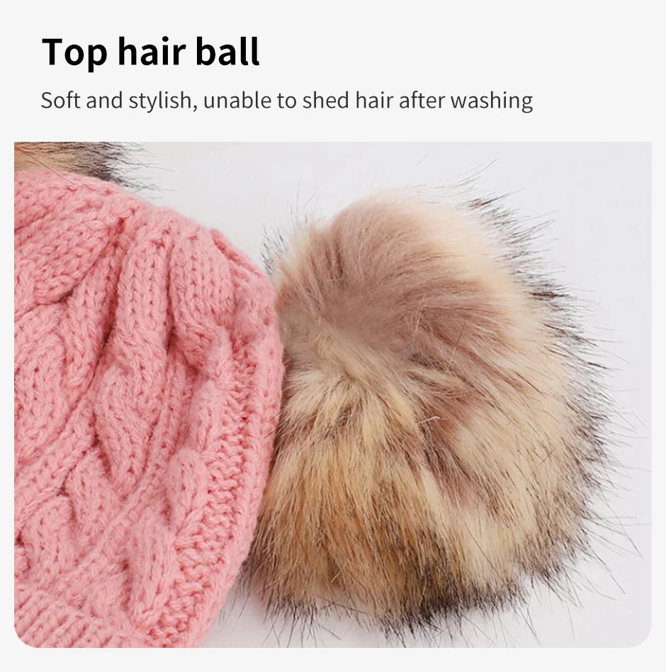 Cute Double Wool Pompom Baby Hat Children Cap Warm Autumn Winter Hats For Kids Boys Girls Knitted Warmer Beanie Caps Bonnet