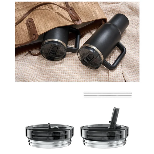 B84B-Replacement Cups Lids 2PCS For Stanley For 40Oz With 2 Straws, Leakproof Cup Lids