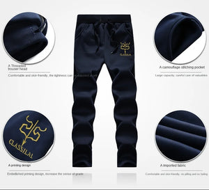 Autumn Men Jacket Set Fashion Embroidered Warm Male Hooded Coat Trends Versatile Top Clothing Locomotive Streetwear Casual Pants