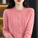 BELIARST Autumn Winter 100% Mink Cashmere Women's Clothes Round Neck Cardigan Knitted Solid Color Sweater Twisted Flower BR-050