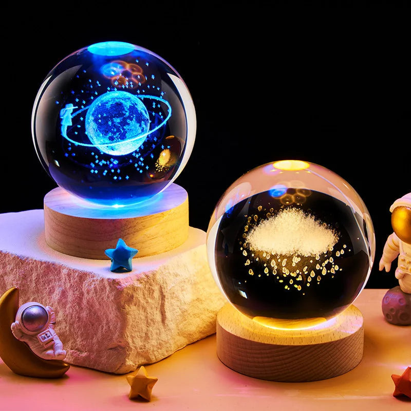 3D Colored Luminous Crystal Ball Astronomy Galaxy Crystal Sphere Beside Lamp Solar System Glassic Snow Globe Desktop Decorations
