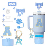 8PCS Cup Accessories Set for Stanley Cup 30oz 40oz, A-Z Initials Decorations, Including Silicone Straw Cover Cap,Sticker ﻿ ﻿
