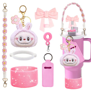 Bling For Stanley Cup Accessories Tumbler Include Glitter Bow Straw Topper Cover, Water Bottle Handle Strap, Boot, Keychain Gift