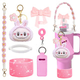 Bling For Stanley Cup Accessories Tumbler Include Glitter Bow Straw Topper Cover, Water Bottle Handle Strap, Boot, Keychain Gift